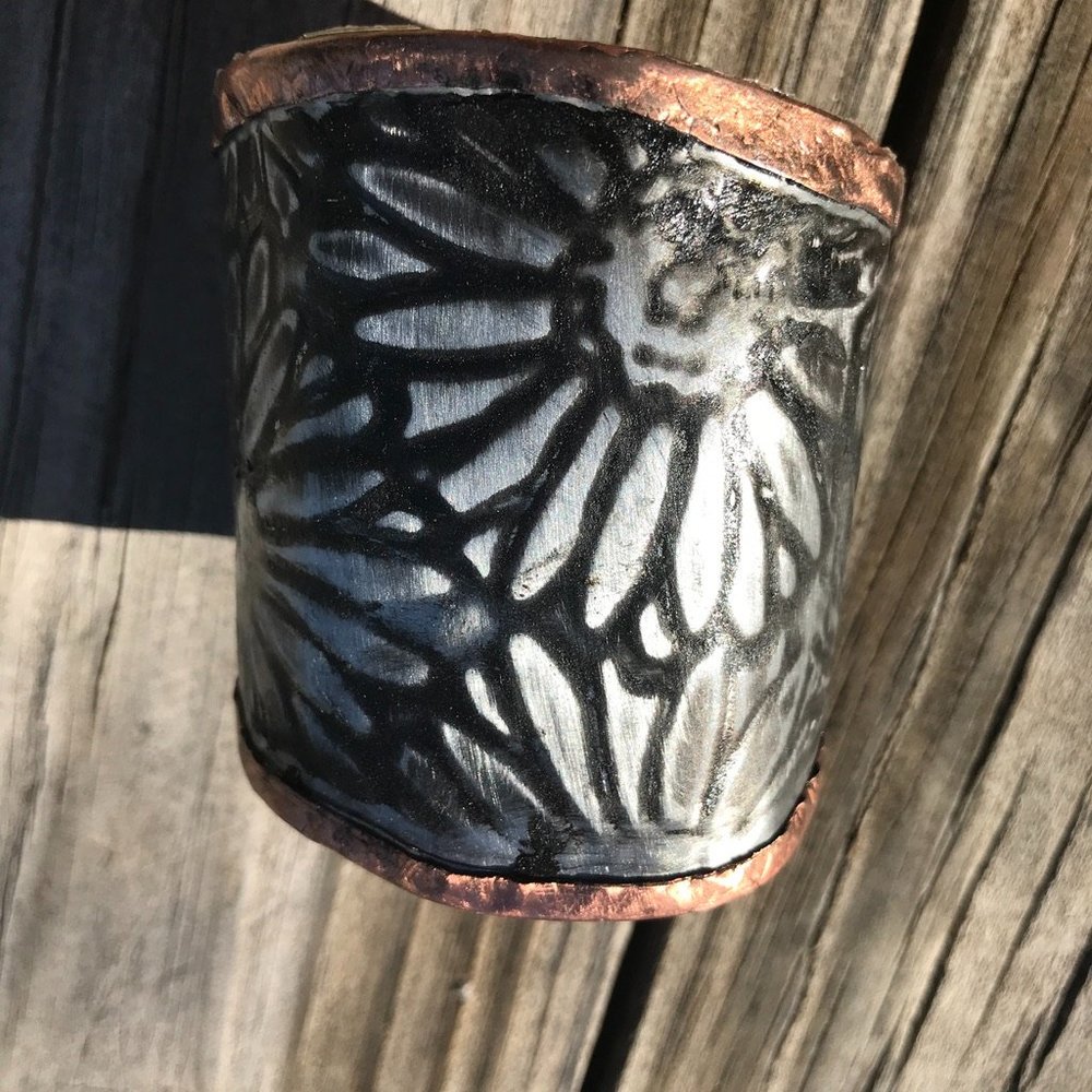 Sunflower Wide Cuff Solid Copper Silver Bracelet Boho Rustic Gladiator Spartan - Picture 9 of 14